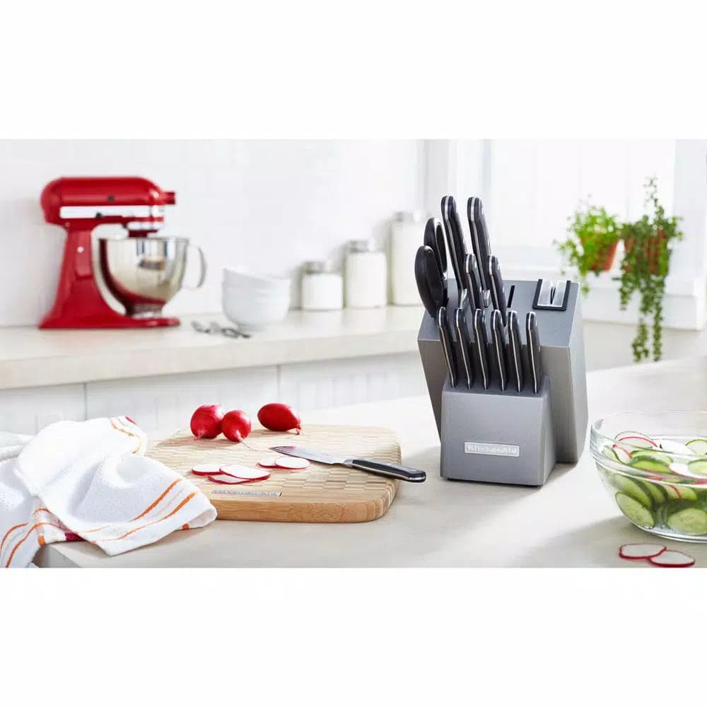 KitchenAid 14-Piece German Stainless Steel Knife Set with Triple Rivet Handles and Wood Block