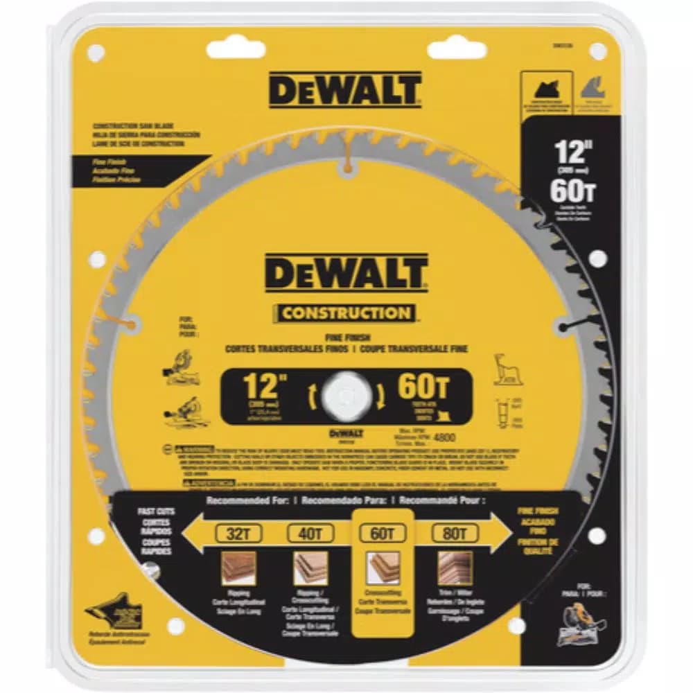 DEWALT 12 in. 60T Fine Finish Circular Saw Blade, 1 in. Arbor