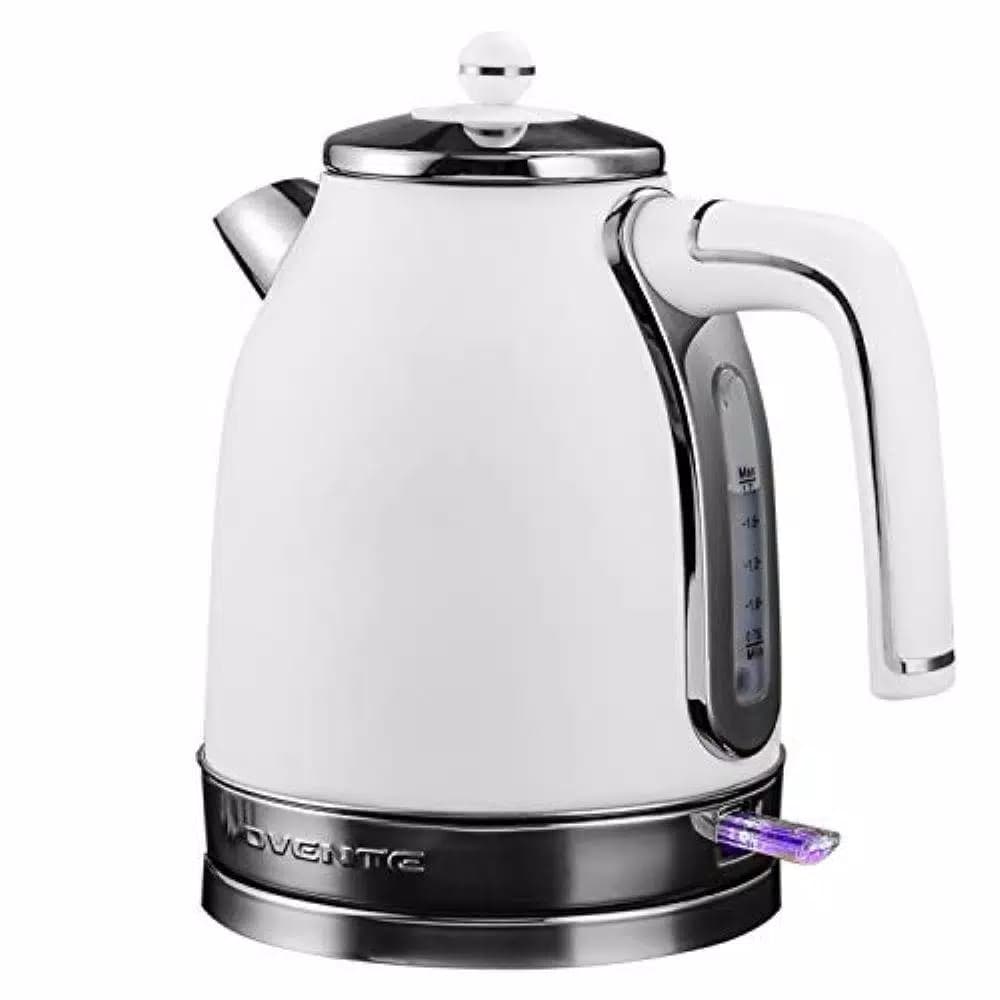 Ovente KS777 1.7L Electric Kettle, 1500W Stainless Steel Water Boiler with Auto Shut-Off and Removable Filter, White