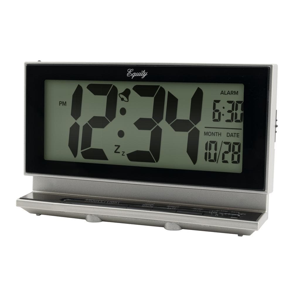 Equity by La Crosse Large 2 in. LCD Digital Alarm Table Clock with Night Vision Technology - Silver