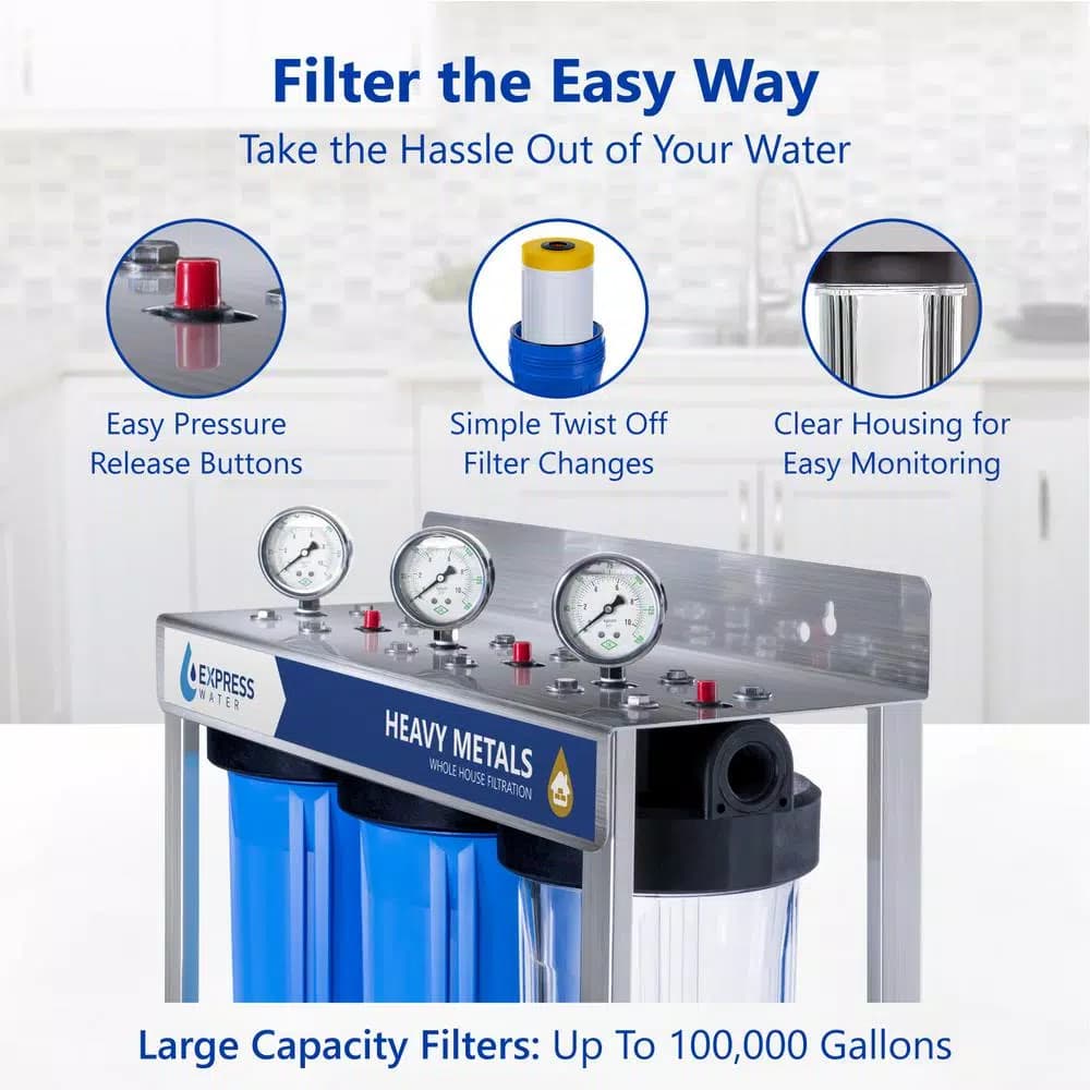 Express Water 3-Stage Whole House Water Filtration System - Heavy Metal & Contaminant Removal