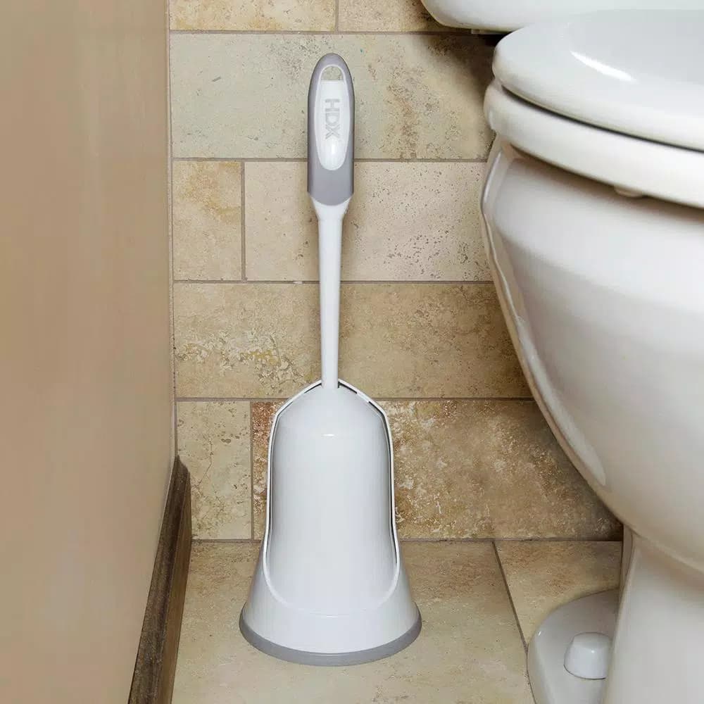 HDX Toilet Bowl Brush and Holder Set with Microban Antimicrobial Protection, White/Gray