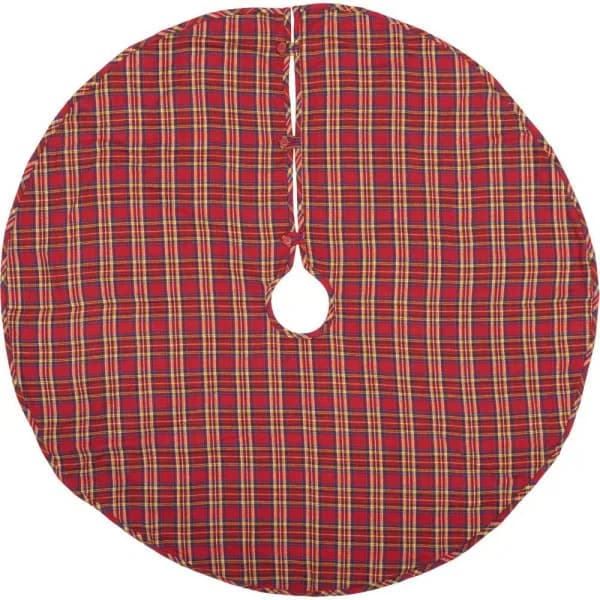 VHC Brands 48 in. Galway Barn Red Plaid Rustic Christmas Tree Skirt