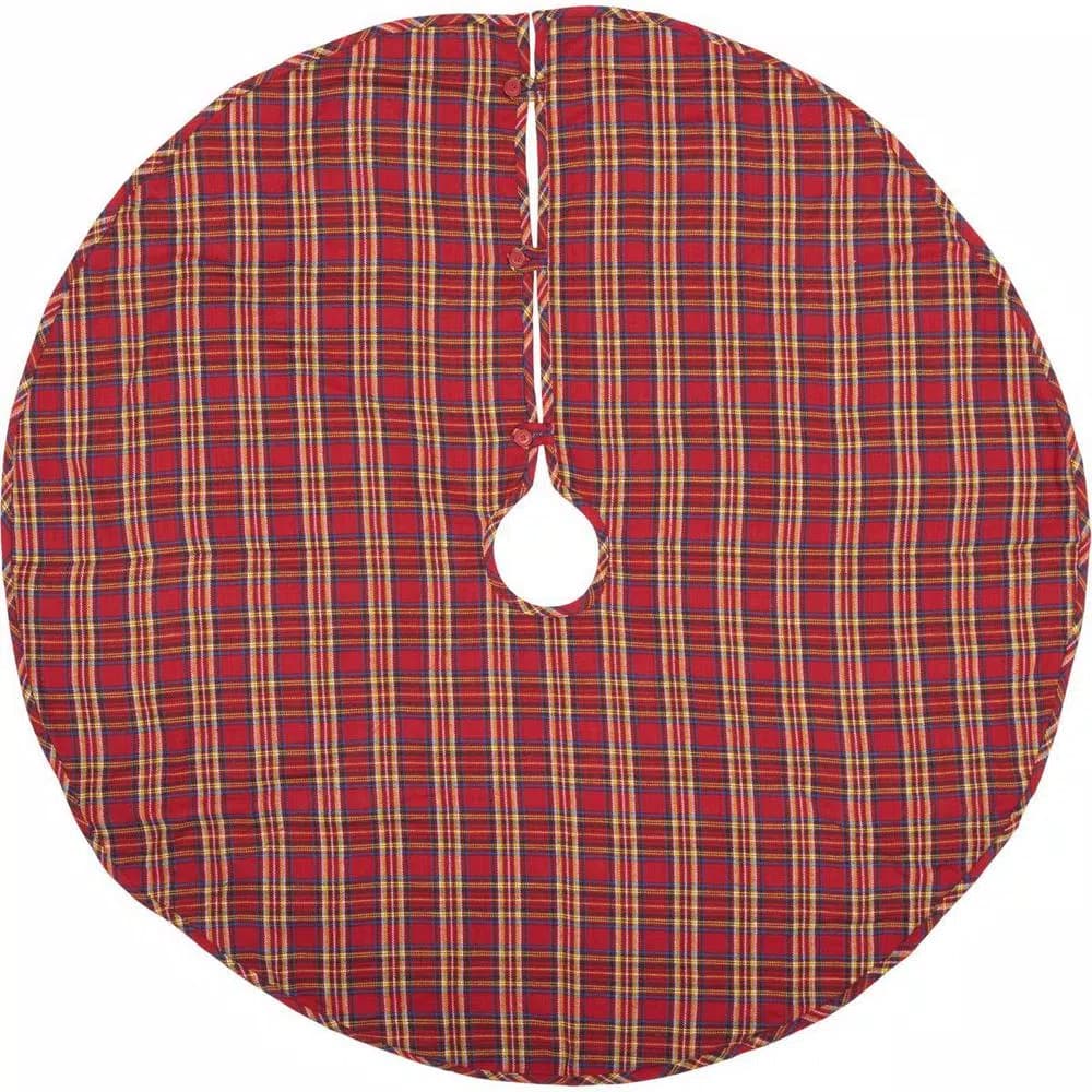 VHC Brands 48 in. Galway Barn Red Plaid Rustic Christmas Tree Skirt