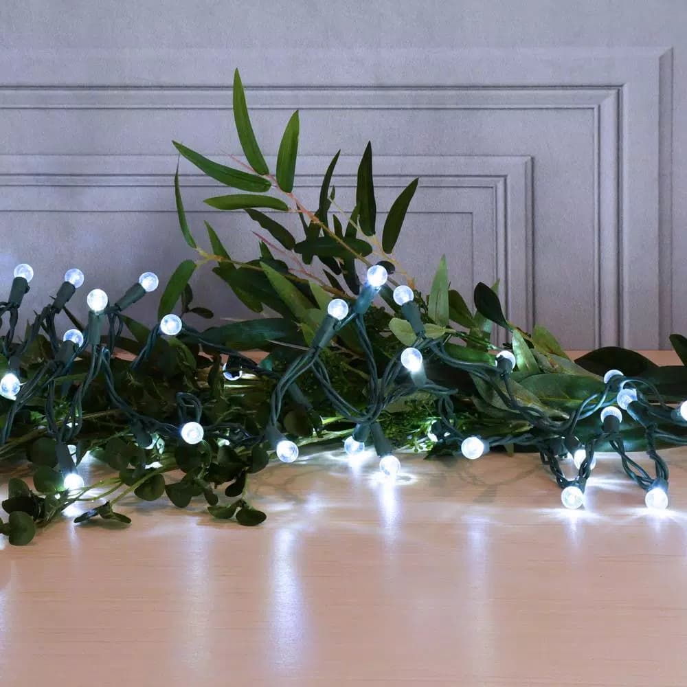LUMABASE 70-Light LED Cool White Plastic Globe String Lights, Weather Resistant, 14.58 ft