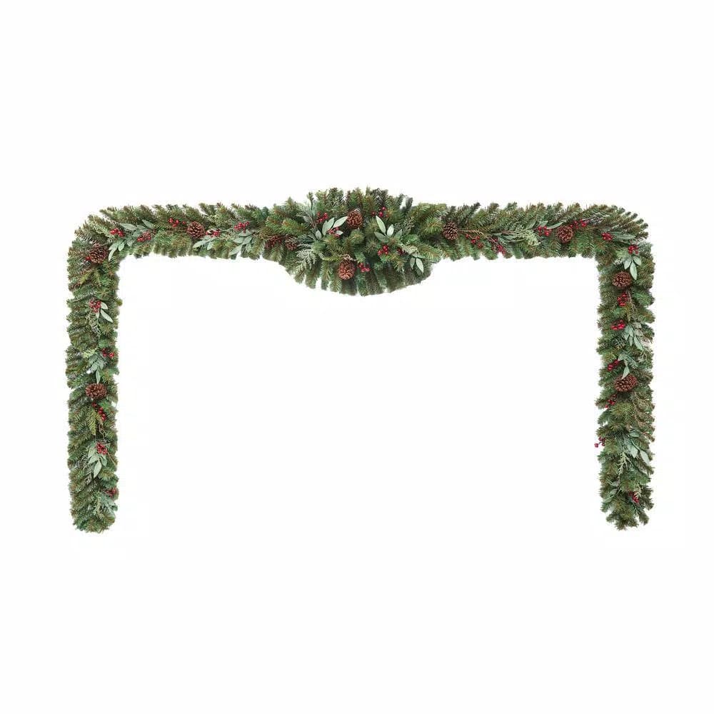 Home Accents Holiday Woodmoore 17 ft. Artificial Christmas Garland with Poinsettias, Berries, and Pinecones