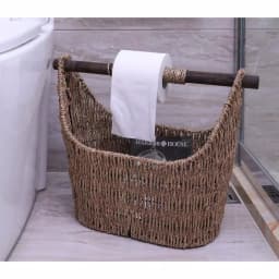 Unbranded Seagrass Magazine and Toilet Paper Holder Basket with Wooden Rod - Natural thumbnail 3