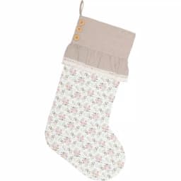 VHC Brands 20 in. Carol Creme White Floral Cotton Christmas Stocking with Lace and Wood Buttons thumbnail 1