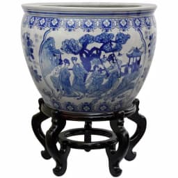 Oriental Furniture 16 in. Blue and White Porcelain Fishbowl Jardiniere thumbnail 1