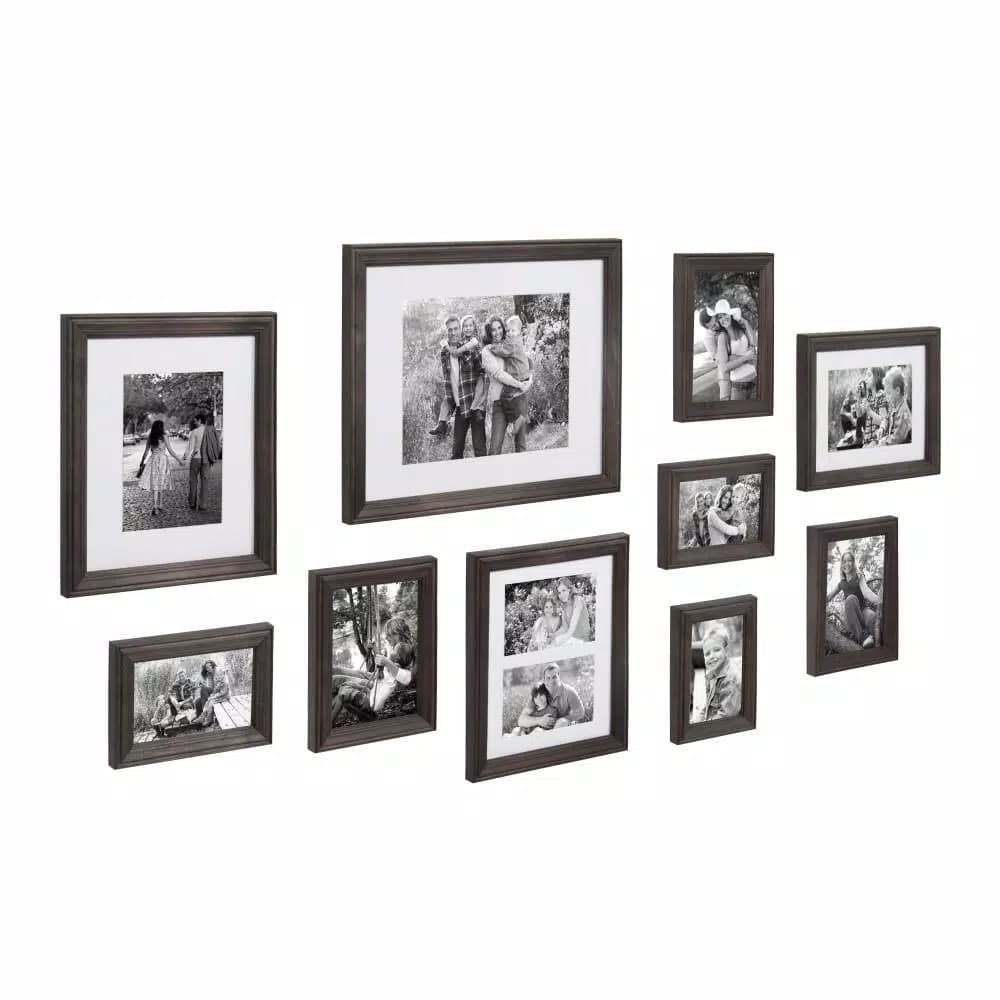 Kate and Laurel Bordeaux Charcoal Gray Wood Gallery Wall Picture Frame Set, 10-Piece