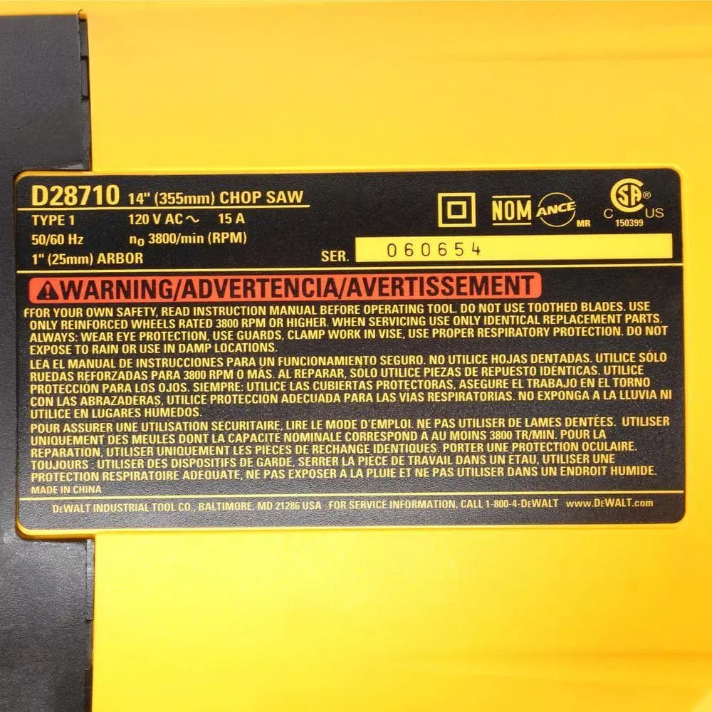 DEWALT 14 in. Abrasive Chop Saw, 15 Amp, 4 hp
