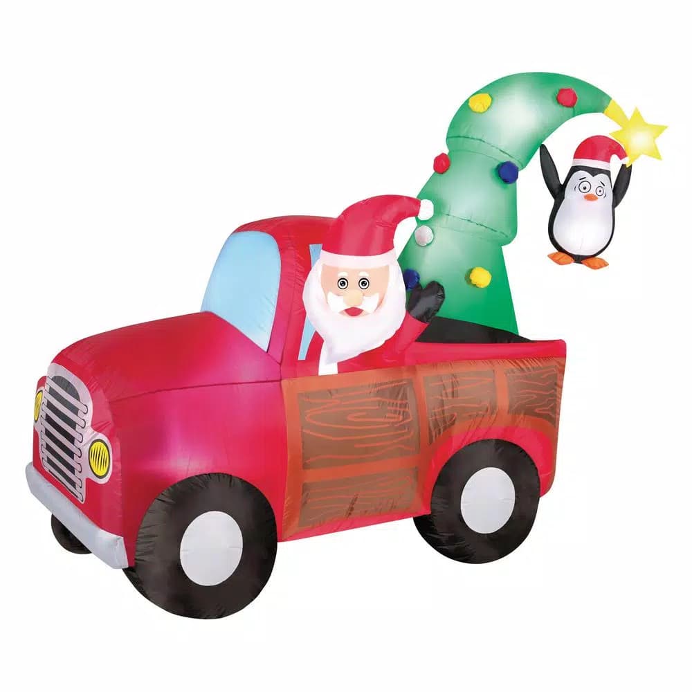 Airblown 7.5-ft. Inflatable Santa and Penguin Wagon Christmas Outdoor Holiday Decor