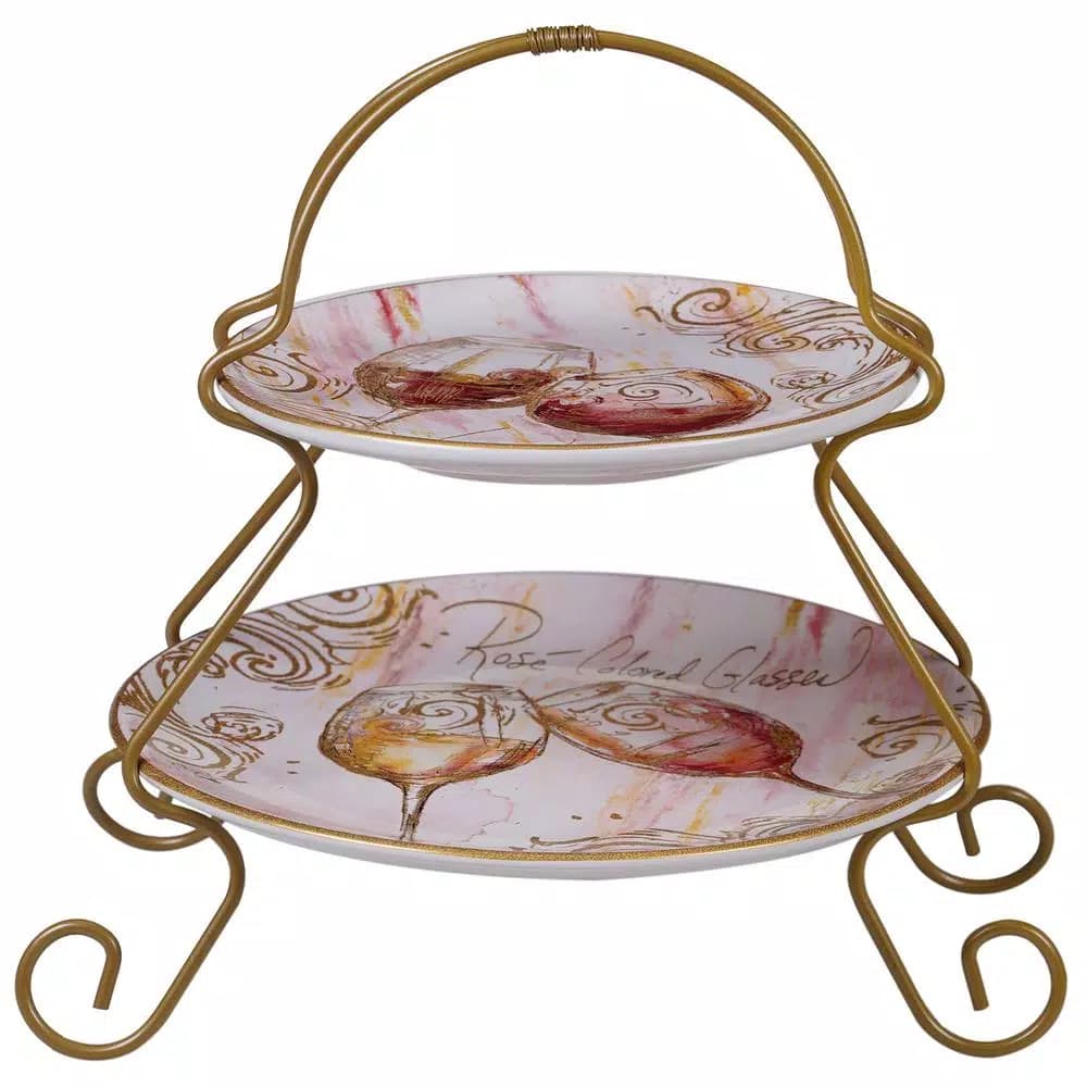 Certified International Wine All The Time 2-Tier Ceramic Cake & Tiered Stand