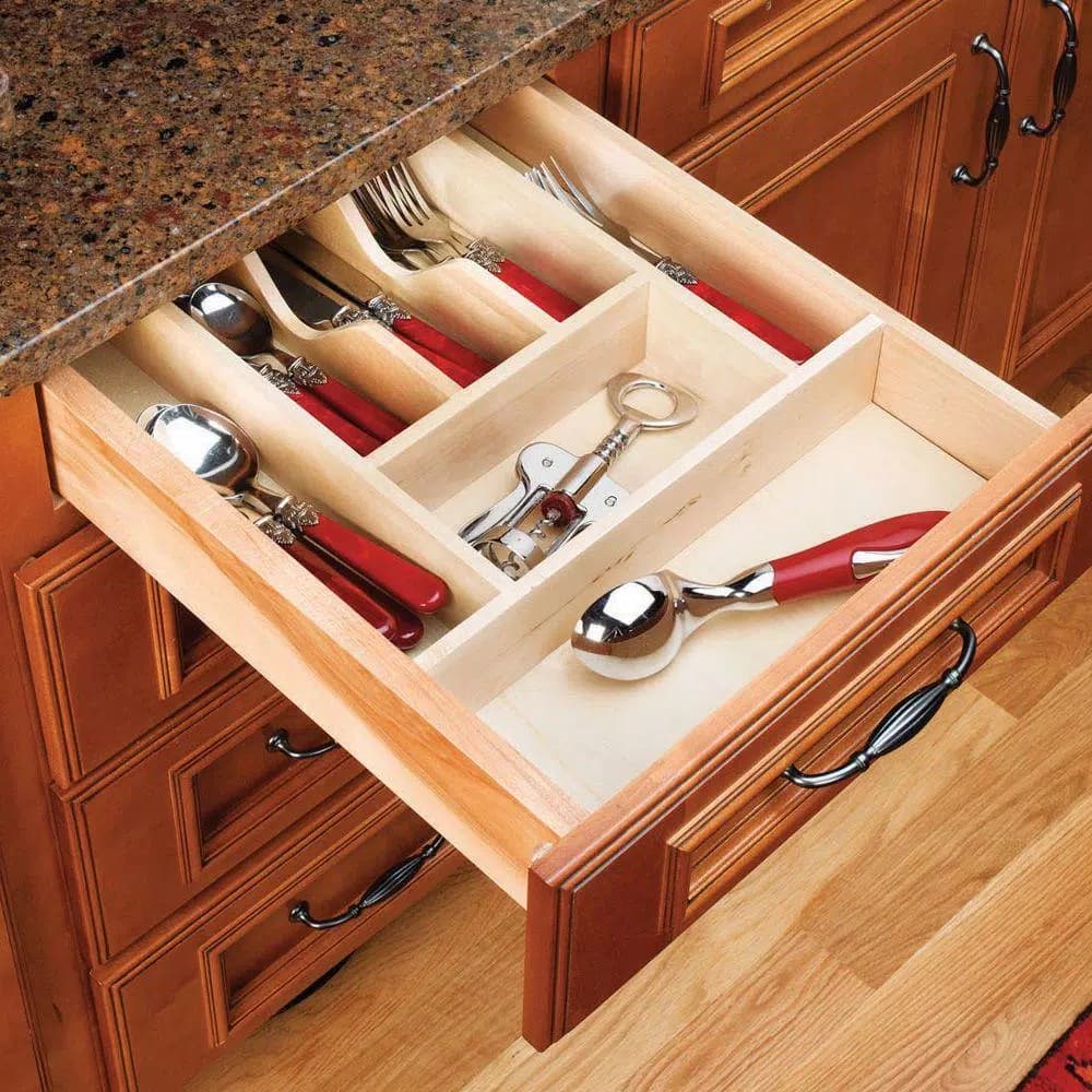 Home Decorators Collection Natural Maple Solid Hardwood Cutlery Divider Tray, 10 x 19 in.