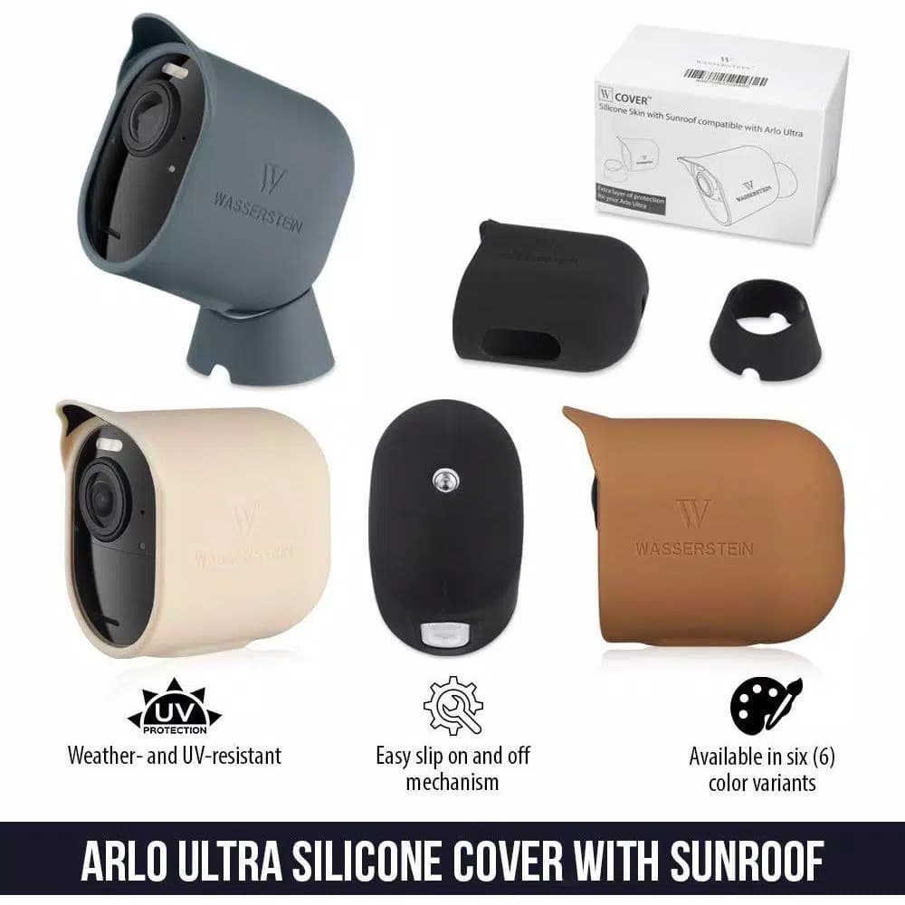 Wasserstein Protective Silicone Sunroof Skins for Arlo Ultra, Ultra 2, Pro 3 & Pro 4 (3-Pack, Black)