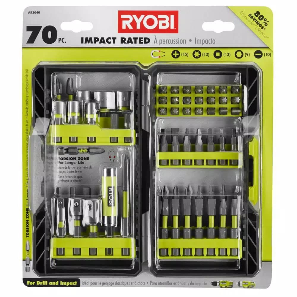 RYOBI 70-Piece Impact Rated Driving Bit Set with Modular Case