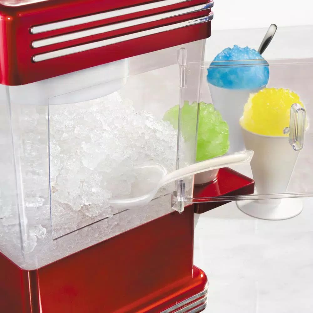 Nostalgia Retro Red Countertop Snow Cone Machine, 300 oz. Capacity Ice Crusher