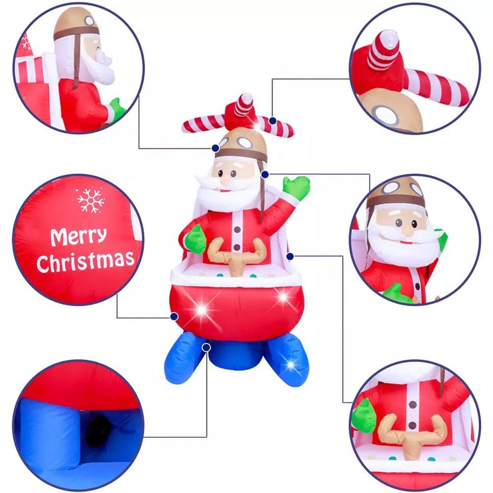 JOYDECOR 6 ft. Santa Claus on Helicopter Christmas Inflatable with Built-in LED Lights