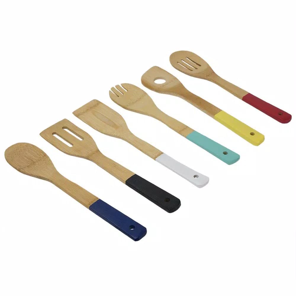 Home Basics Bamboo Kitchen Utensil Set of 6 - Modern Spatulas and Cooking Spoons