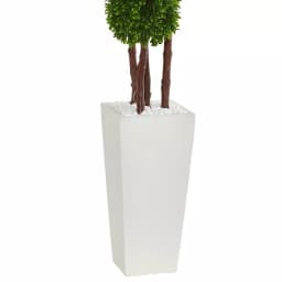 Nearly Natural 48 in. UV Resistant Artificial Boxwood Four Tier Topiary Tree in White Clay Planter thumbnail 3