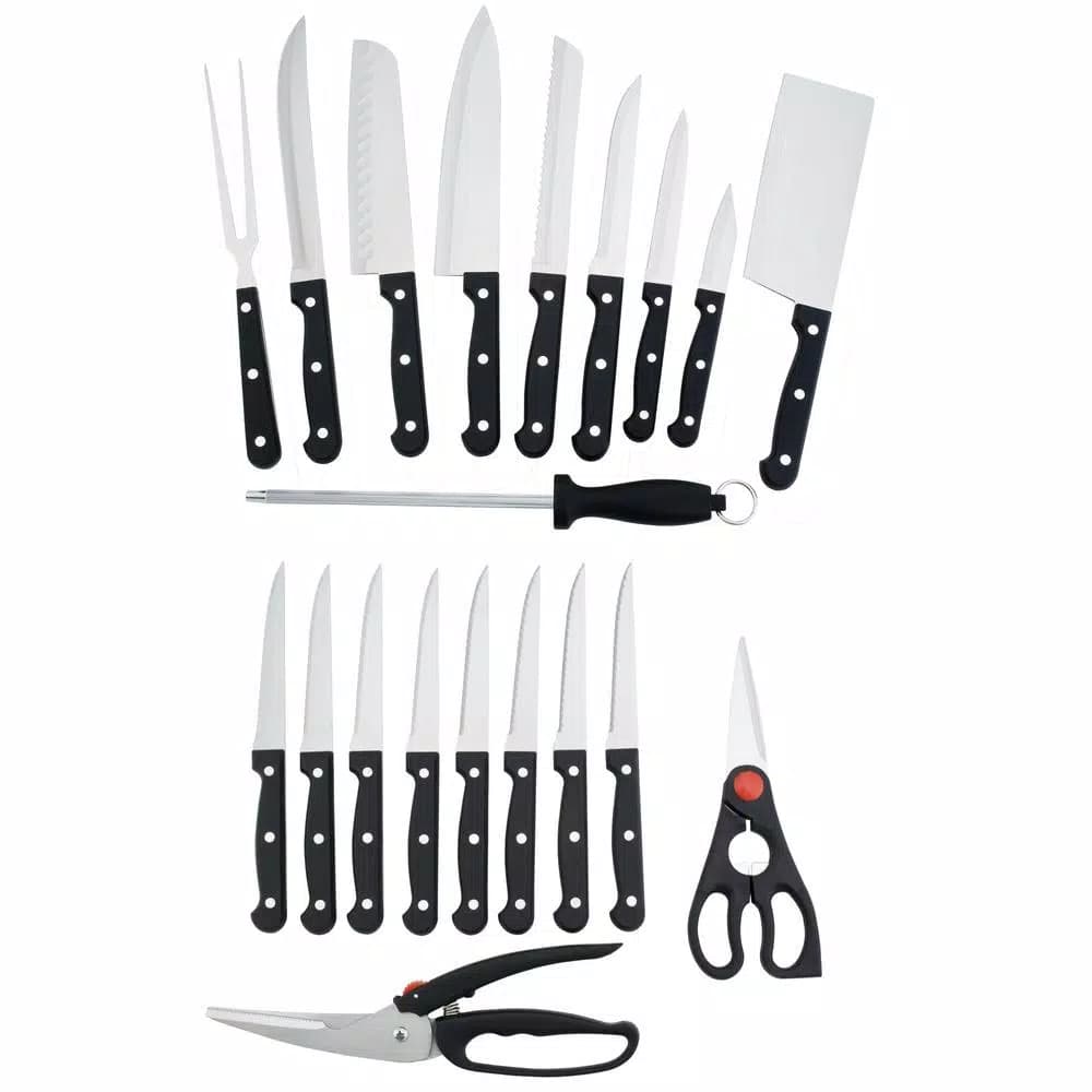 Utica Cutlery Co. 21-Piece Stainless Steel Knife Set with Wooden Storage Block