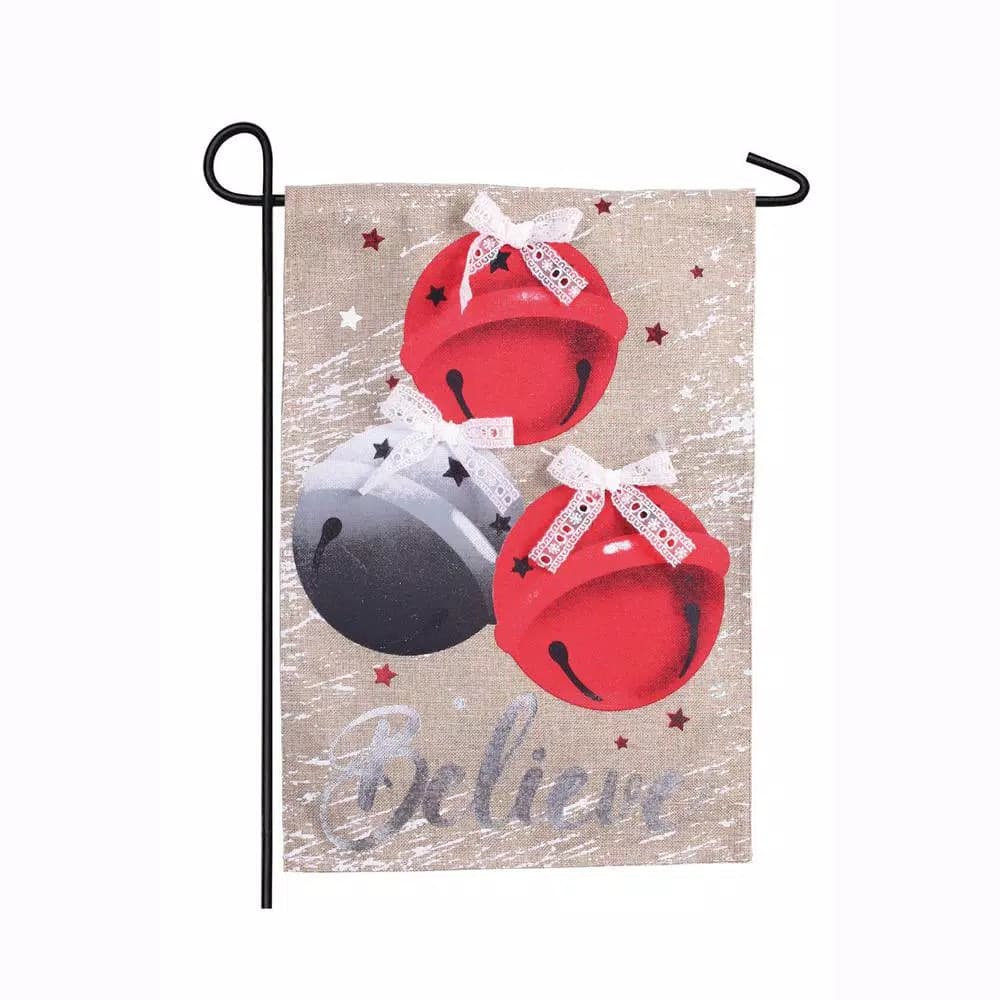 Evergreen Believe Bells Christmas Burlap Garden Flag, 18 x 12.5 in.