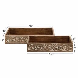 LITTON LANE Walnut Brown Vine and Leaf Decorative Wooden Trays, Set of 2 thumbnail 5