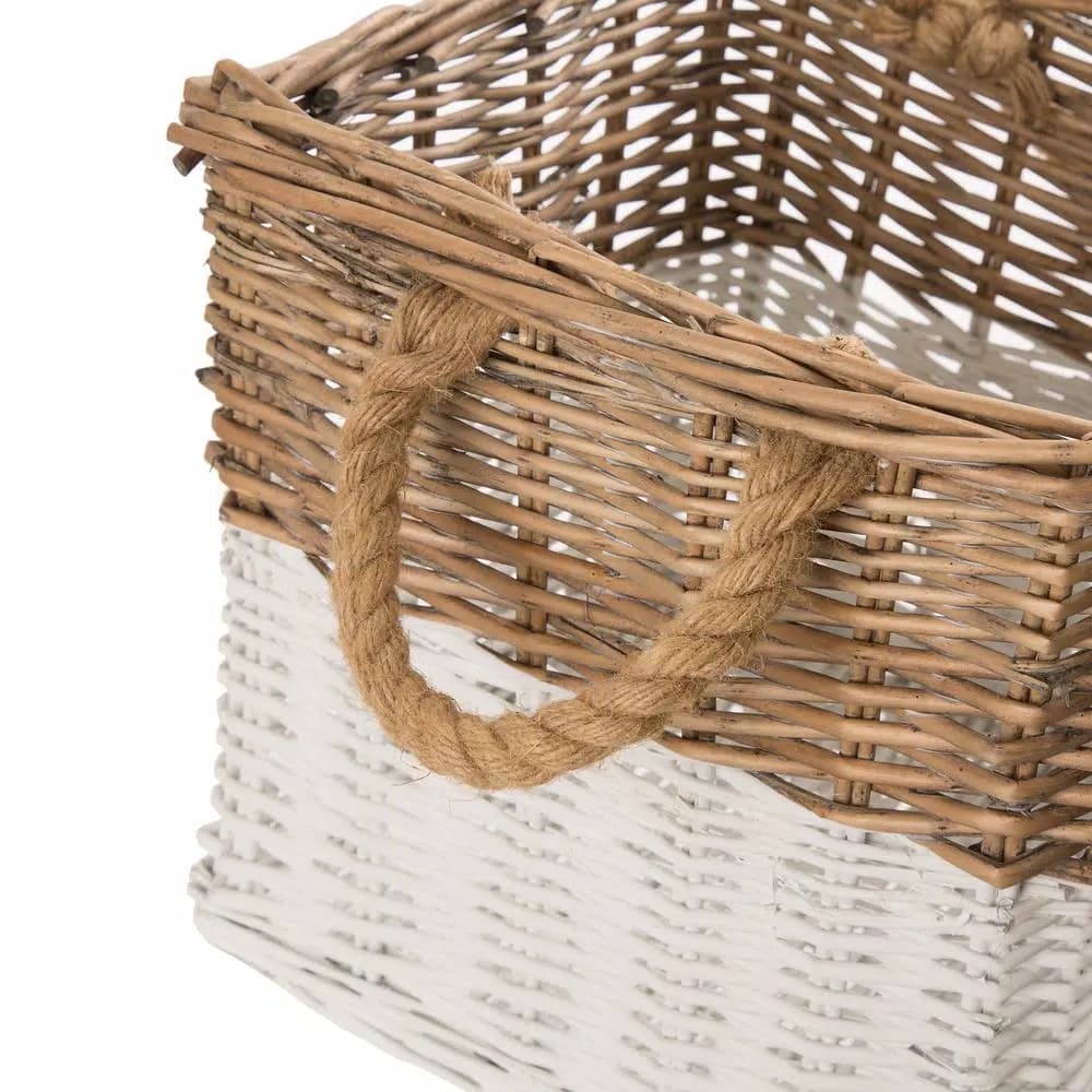 Glitzhome Natural White Square Wicker Willow Baskets, Set of 3 with Rope Handles