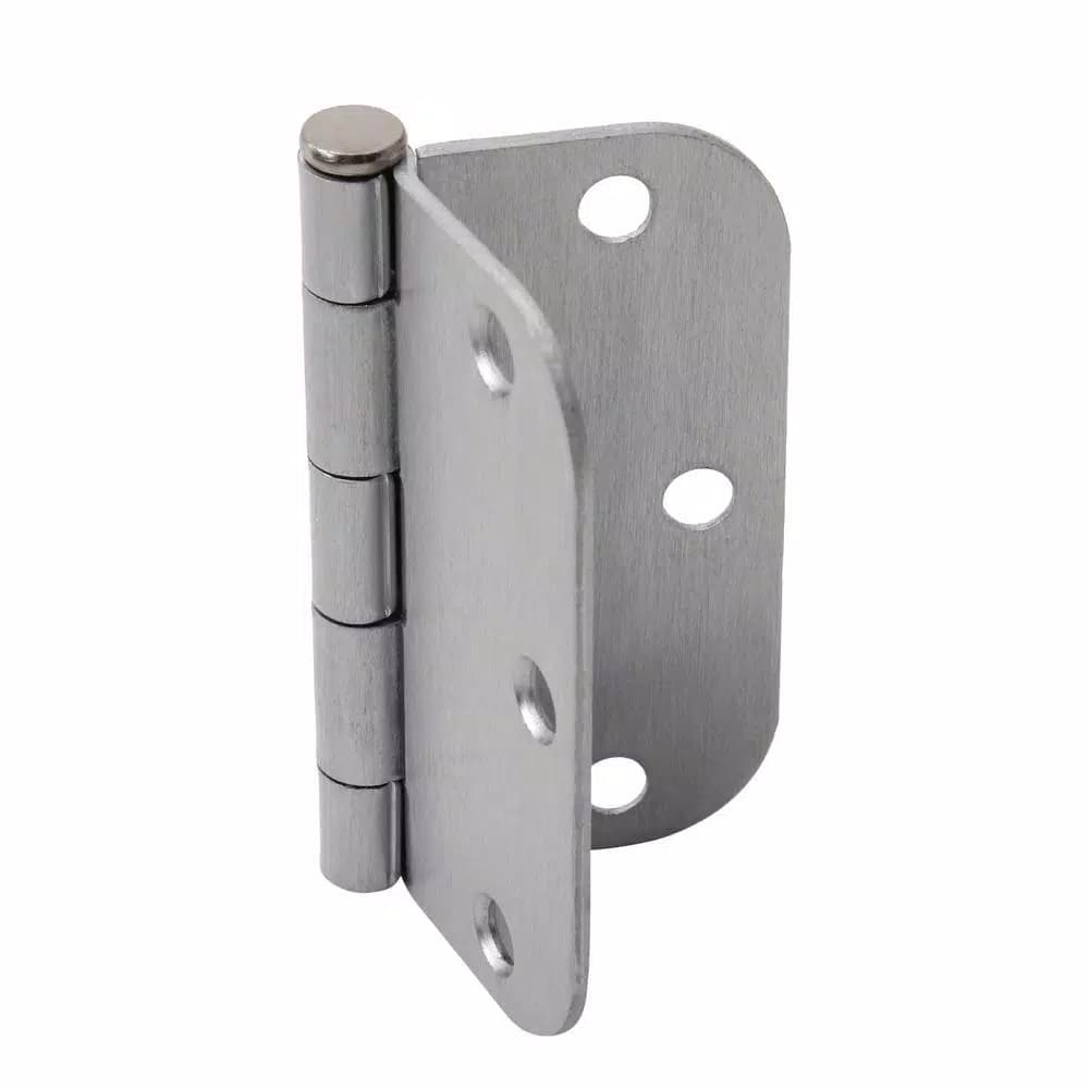 Hardware Essentials 3-1/2 in. Satin Chrome Residential Door Hinge, 5/8 in. Radius, Full Mortise (9-Pack)