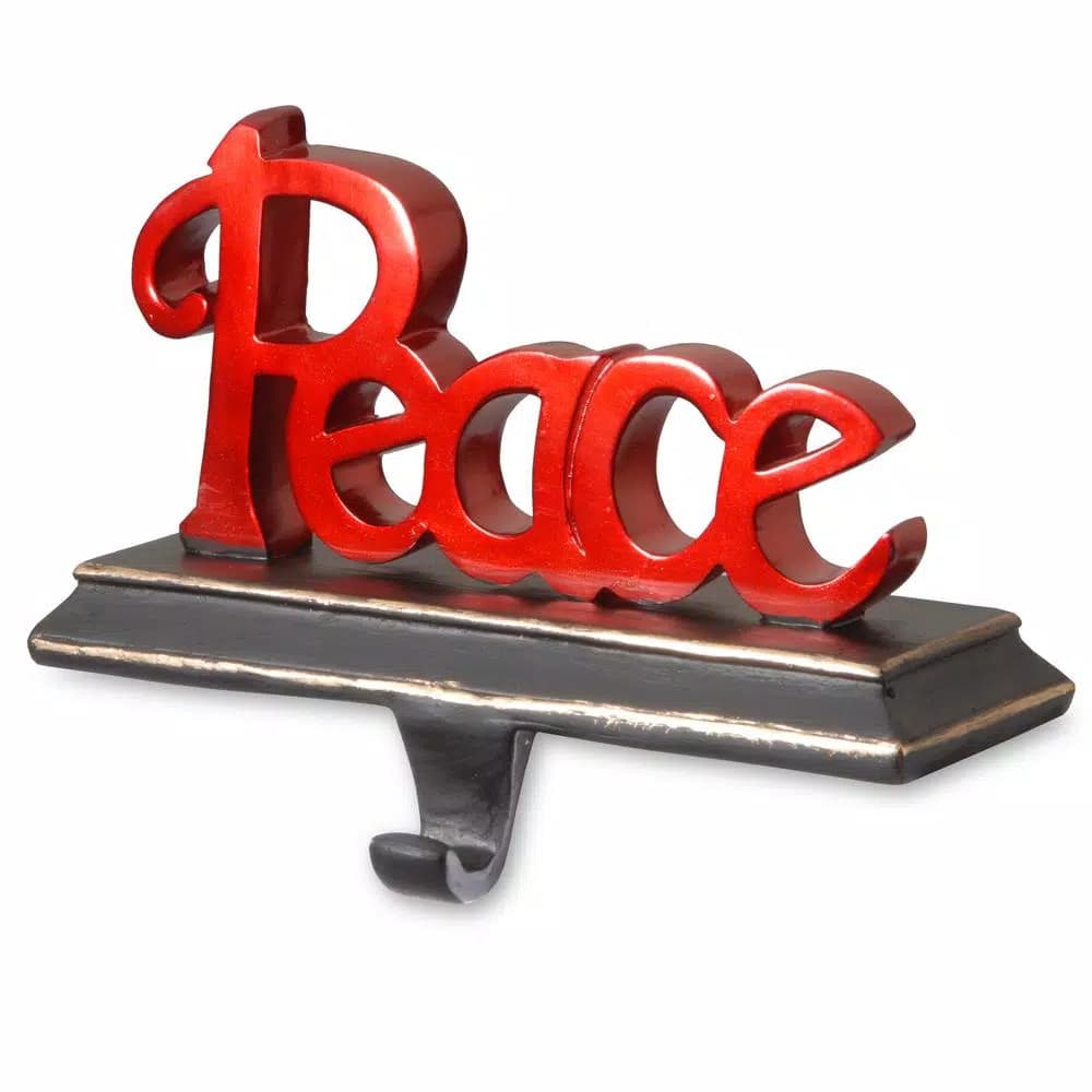 National Tree Company 8.7 in. Peace Stocking Holder - Red and Black Holiday Mantel Decor