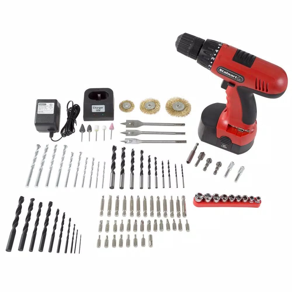Stalwart 18V Cordless Drill Combo Kit with 89-Piece Accessory Set and Carrying Case