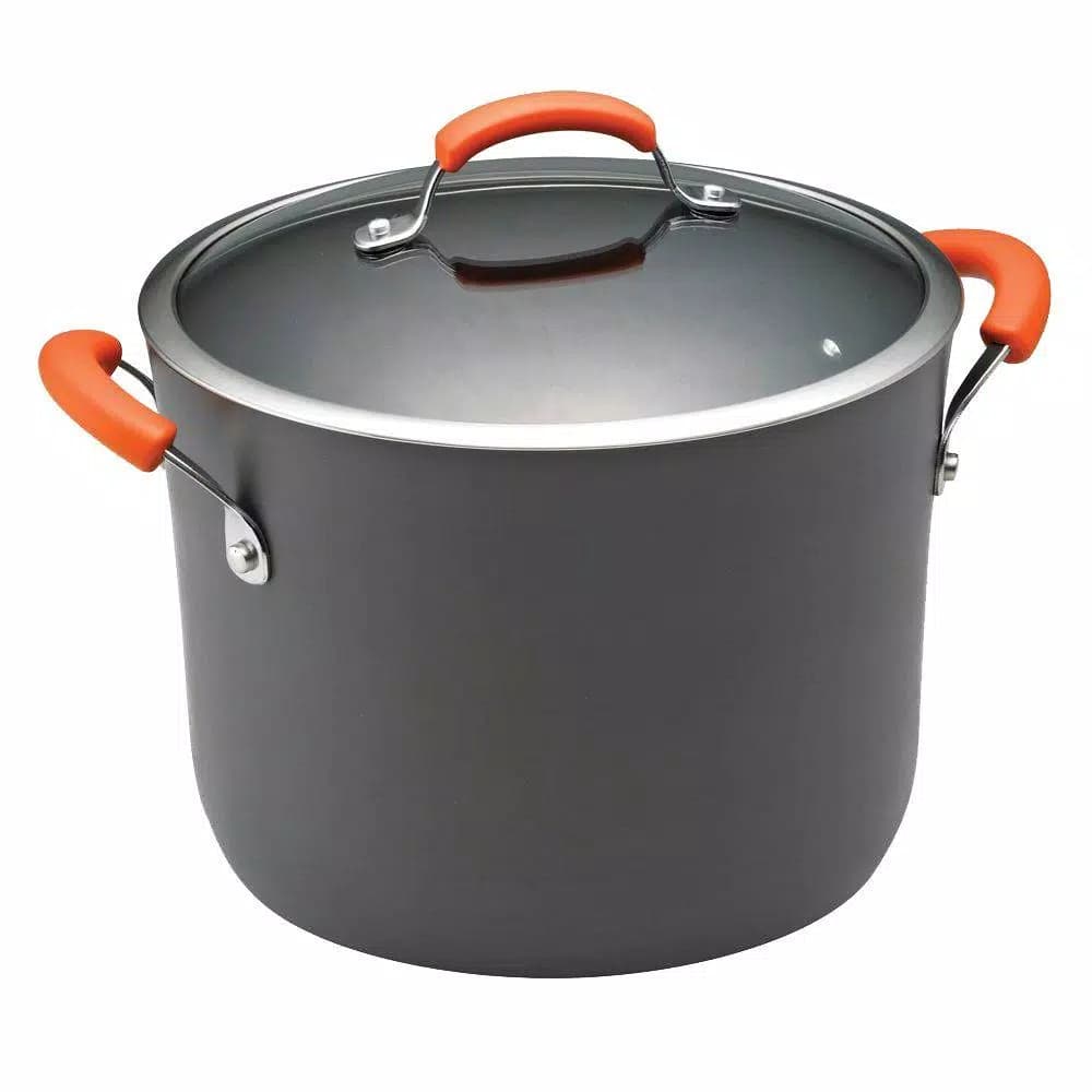 Rachael Ray 10 Qt. Hard-Anodized Aluminum Nonstick Stock Pot with Glass Lid, Orange/Gray