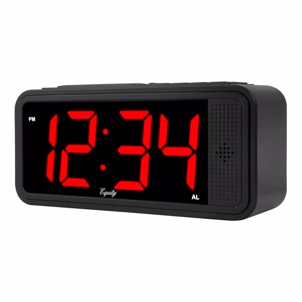 Equity by La Crosse Red 1.8 in. LED Quick Set Digital Alarm Clock with Dimmer and Battery Backup