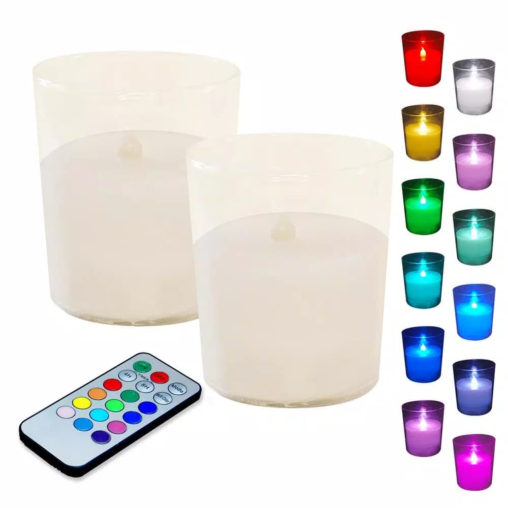 LUMABASE Multi-Function Battery Operated LED Candles with Frosted Glass and Remote Control, 2-Count