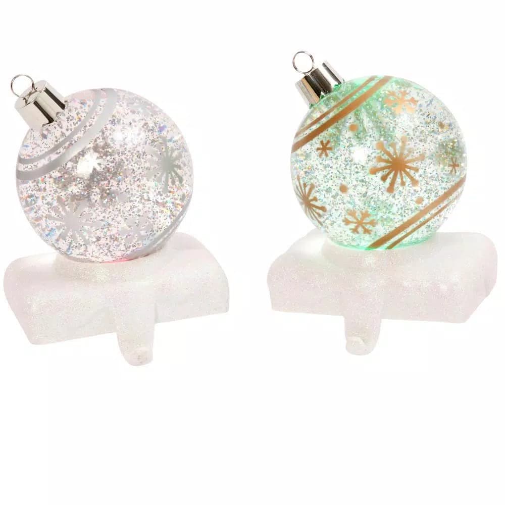 Unbranded 7.75 in. Battery Operated LED Glass Stocking Holders, Set of 2
