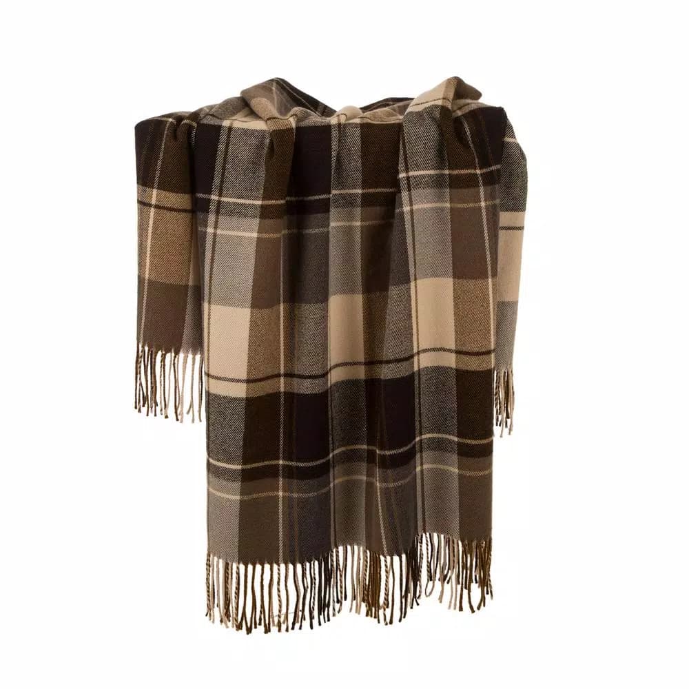Glitzhome 50 in. x 60 in. Woven Plaid Throw Blanket with Decorative Fringe