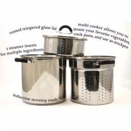 ExcelSteel 8 Qt. Stainless Steel Multi-Cooker Stock Pot Set with Steamer Insert and Silicone Handles thumbnail 3