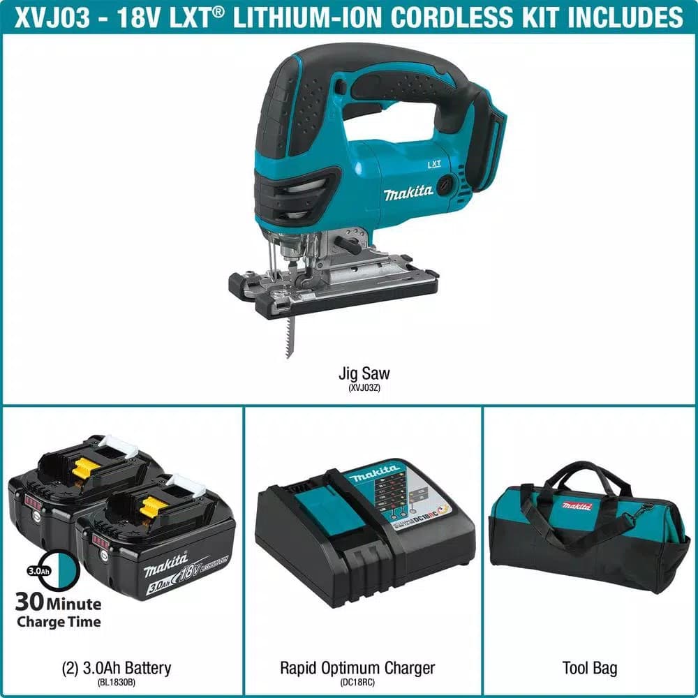 Makita 18V LXT Cordless Jig Saw Kit with 2 Batteries and Rapid Optimum Charger