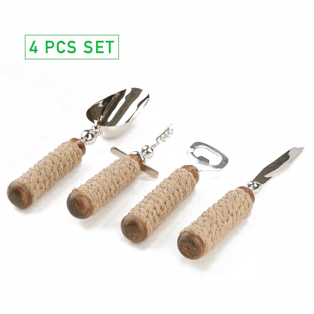 Mind Reader Products 4-Piece Bar Tool Set with Rope-Wrapped Handles, Stainless Steel