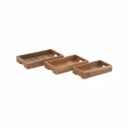LITTON LANE Farmhouse Brown Decorative Wooden Slat Trays, Set of 3 thumbnail 2