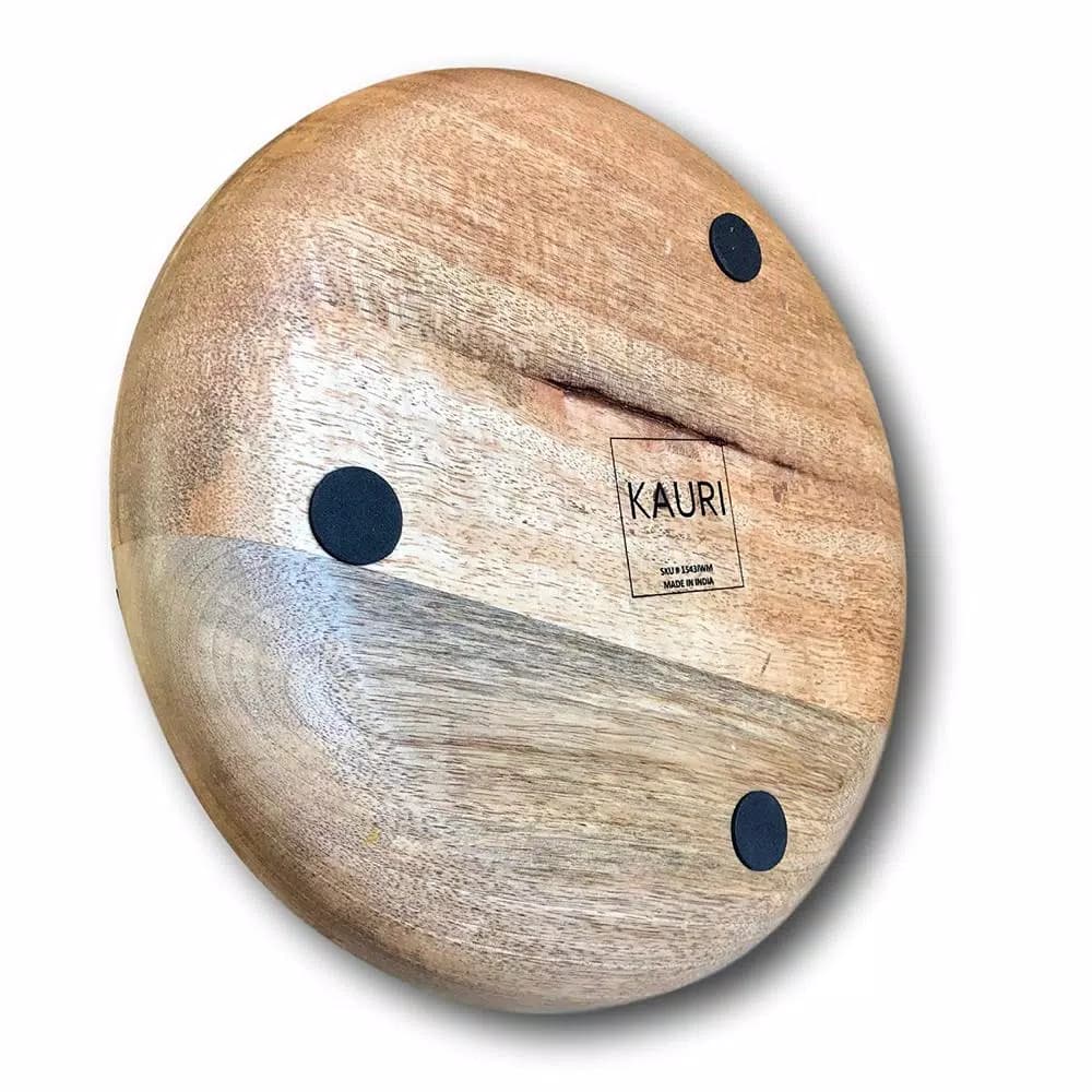 Kauri Design Large Mango Wood Fruit Bowl - Olive Green & Rustic Wood Decorative Serving Bowl