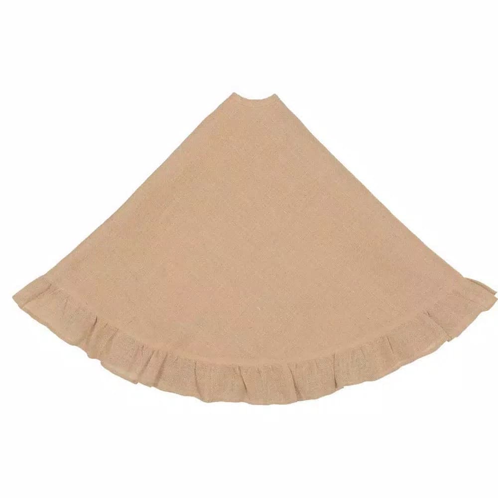 VHC Brands 48 in. Jute Burlap Natural Tan Rustic Holiday Tree Skirt with Flannel Lining