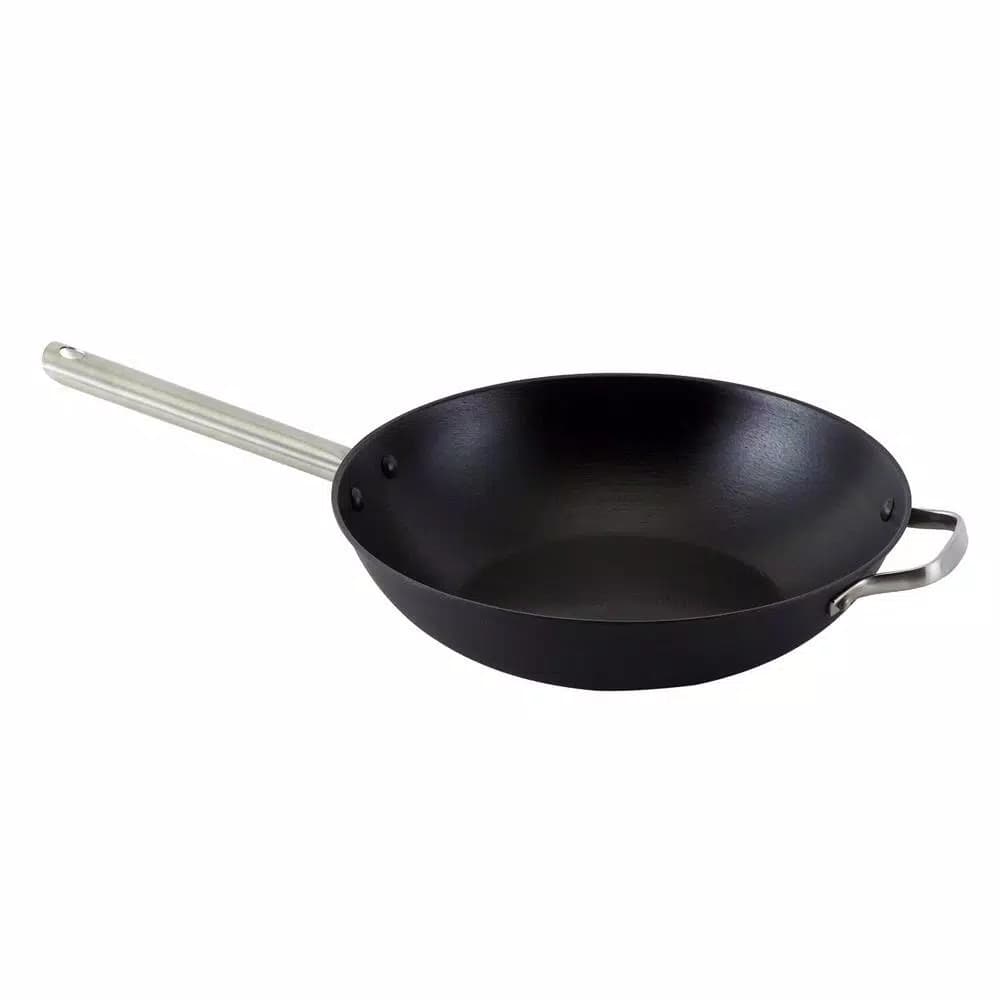ExcelSteel 13 in. Cast Iron Chinese Wok with Assist Handle, Induction Ready