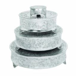 LITTON LANE Silver Aluminum Round Cake Stand Set of 4 with Floral Vine Design thumbnail 1