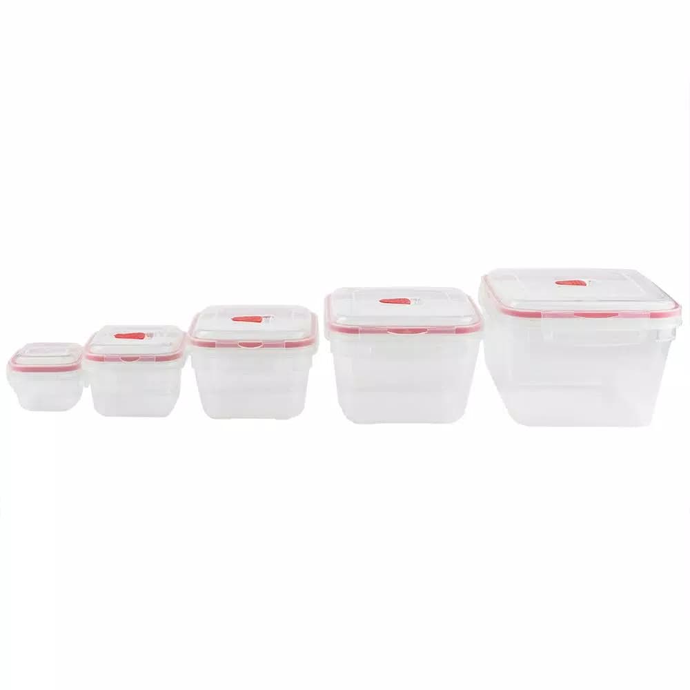 Unbranded 10-Piece Locking Square Plastic Food Storage Container Set with Steam-Vented Lids, Red