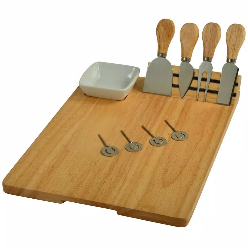 Unbranded Picnic at Ascot Windsor Hardwood Cheese Board Set with Ceramic Bowl, 4 Tools, and Markers