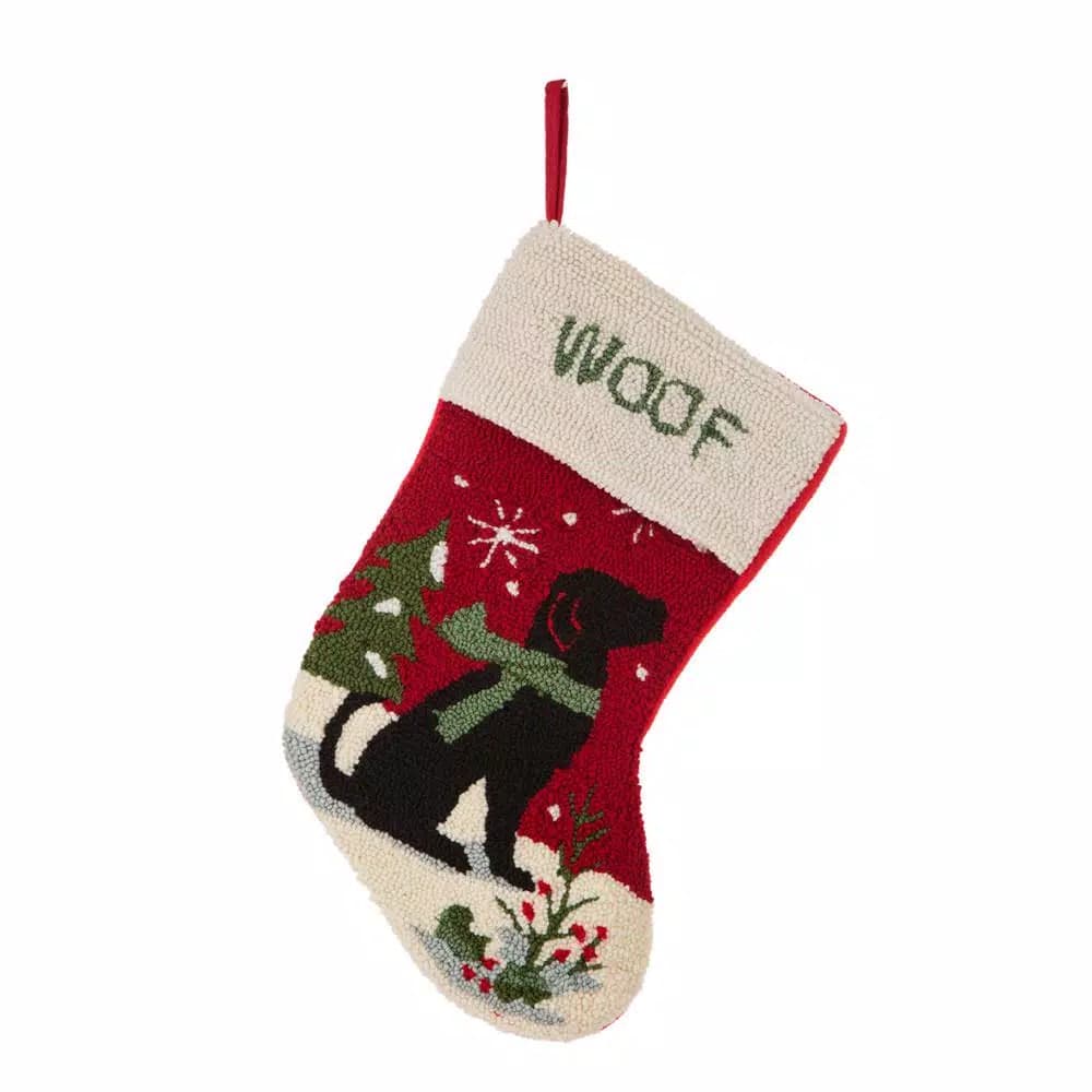 Glitzhome 20 in. Hooked Dog Design Christmas Stocking, Handmade Acrylic Yarn Holiday Decor
