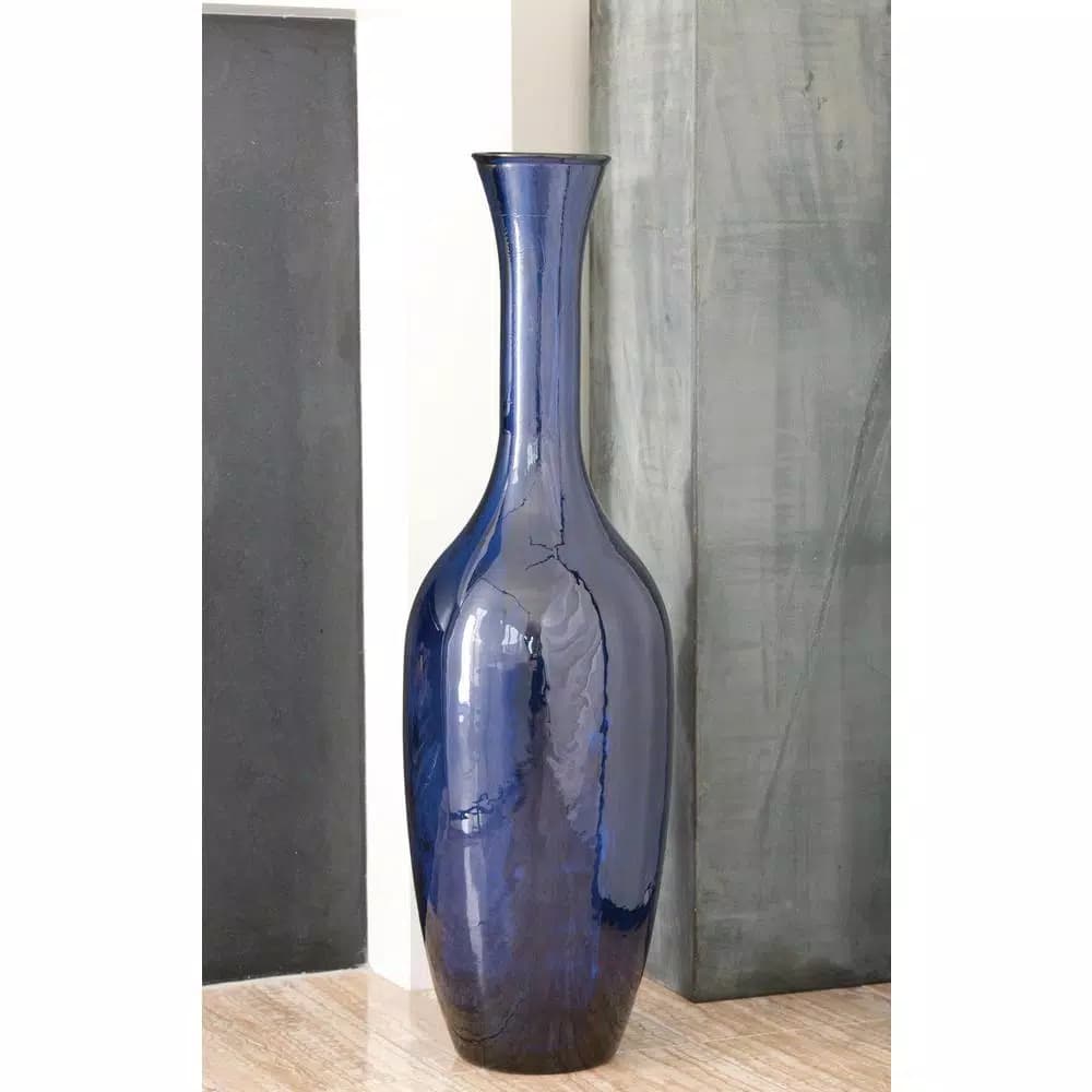 Titan Lighting Chloe 39 in. Deep Blue Glass Trumpet Floor Vase