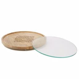 Mind Reader Round Bamboo Cheese Platter with Glass Top - Decorative Wooden Serving Tray thumbnail 4