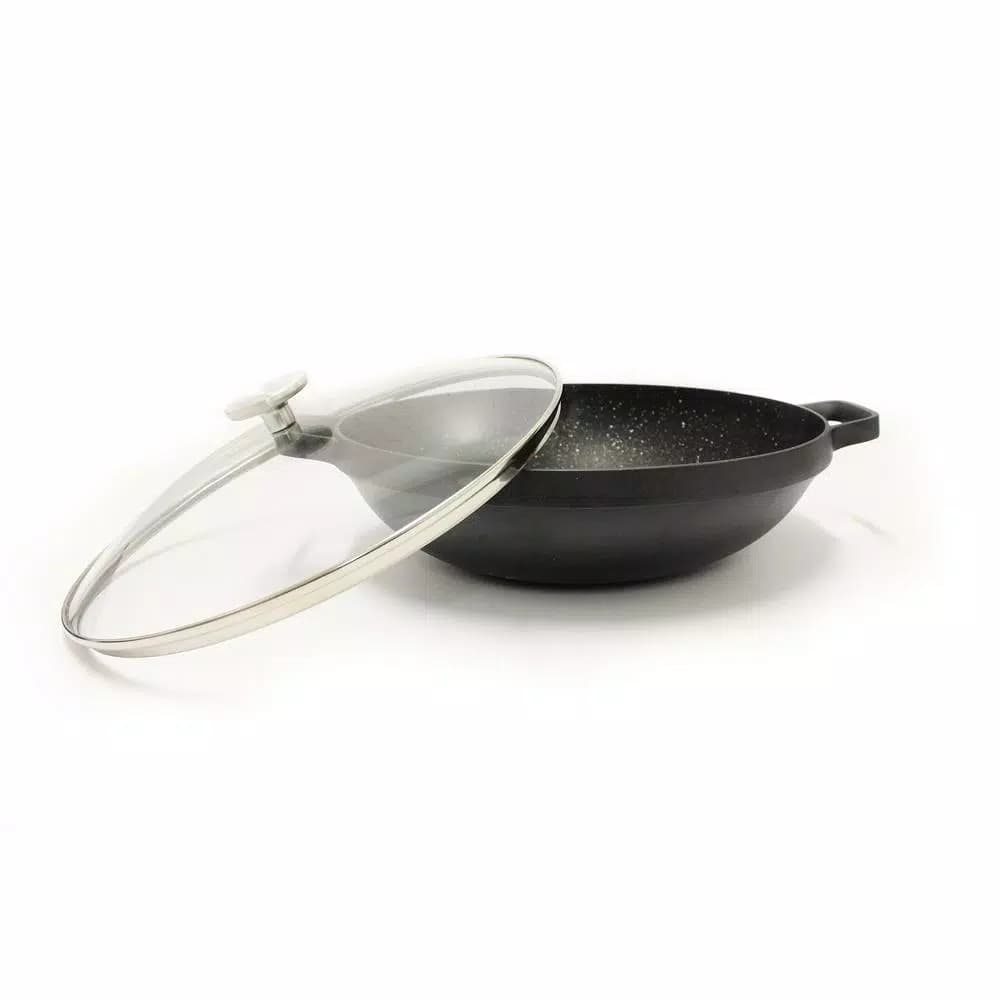 BergHOFF GEM 12.5 in. Cast Aluminum Nonstick Wok with Glass Lid, Induction Compatible